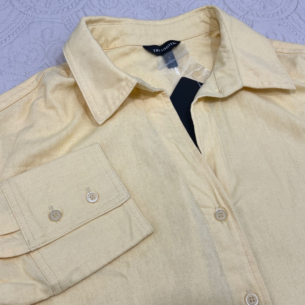 The Limited Womens Luna Yellow Linen Blend Button Down‎ Shirt LGM10261BK NWT S